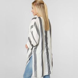 DAYTRIP WOVEN STRIPED KIMONO. GRAY & WHITE/SIZE: XS